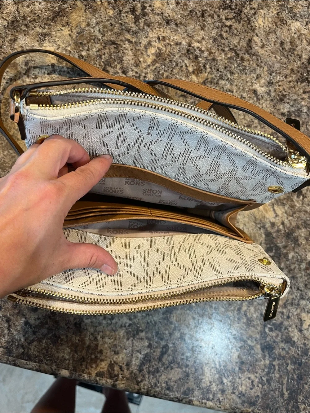 Michael Kors Cream Logo Crossbody Bag with Tan Strap